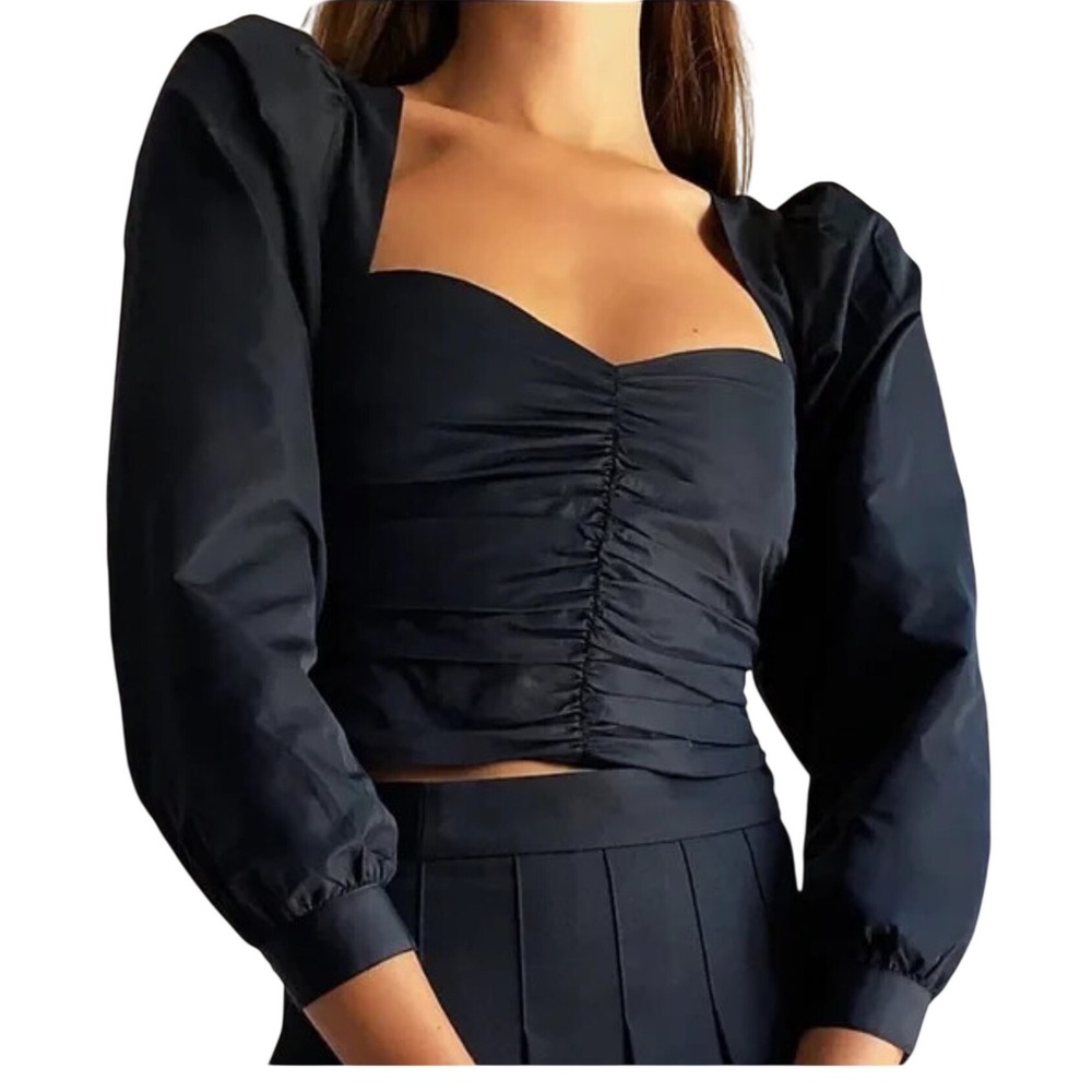 ARITZIA Sunday Best- black crinkle cropped petal blouse top size 0